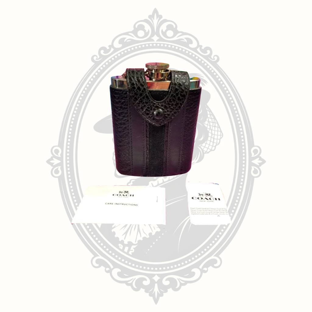 Coach Black Varsity Stripe Leather Flask – New with Original Materials
