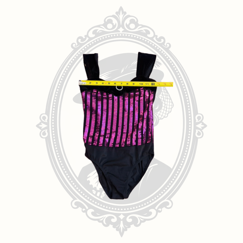 Costume Gallery Black & Hot Pink Sequin Dance Leotard – Adult Small