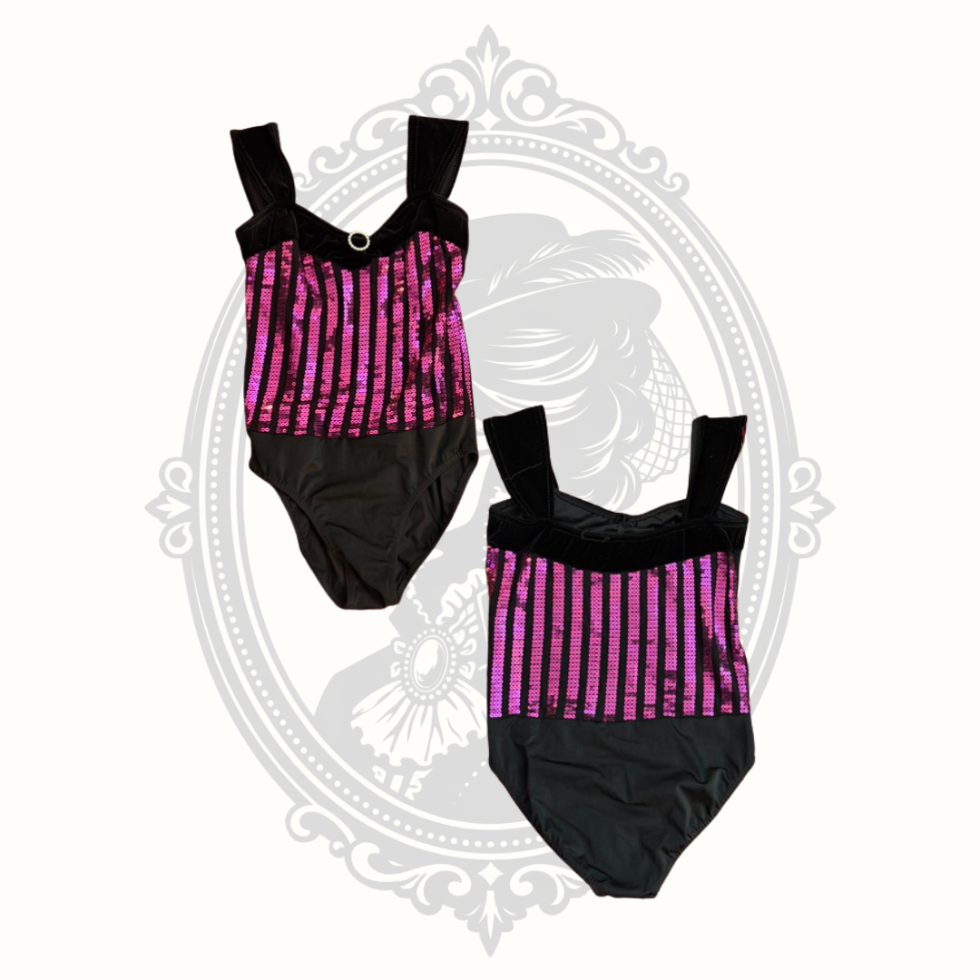 Costume Gallery Black & Hot Pink Sequin Dance Leotard – Adult Small