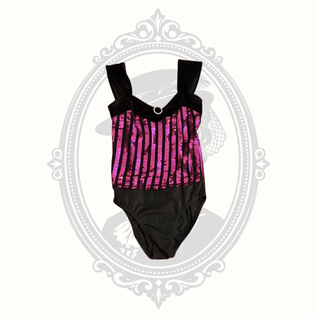 Costume Gallery Black & Hot Pink Sequin Dance Leotard – Adult Small