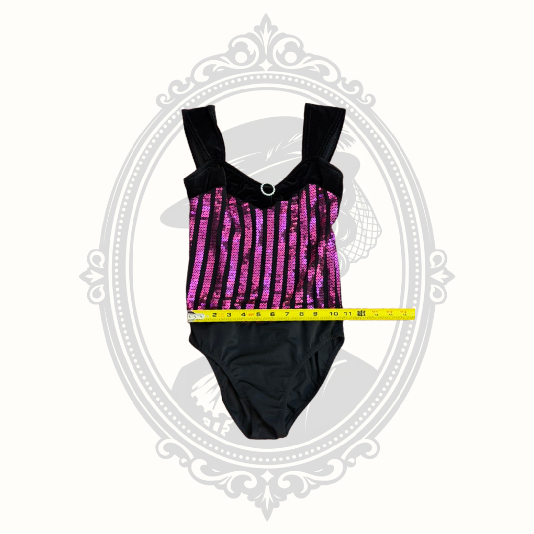 Costume Gallery Black & Hot Pink Sequin Dance Leotard – Adult Small