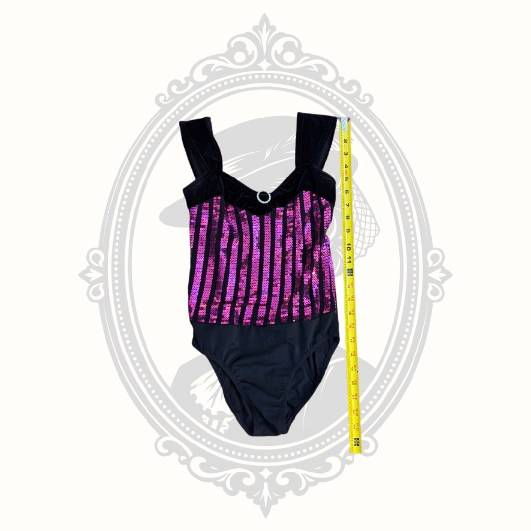 Costume Gallery Black & Hot Pink Sequin Dance Leotard – Adult Small