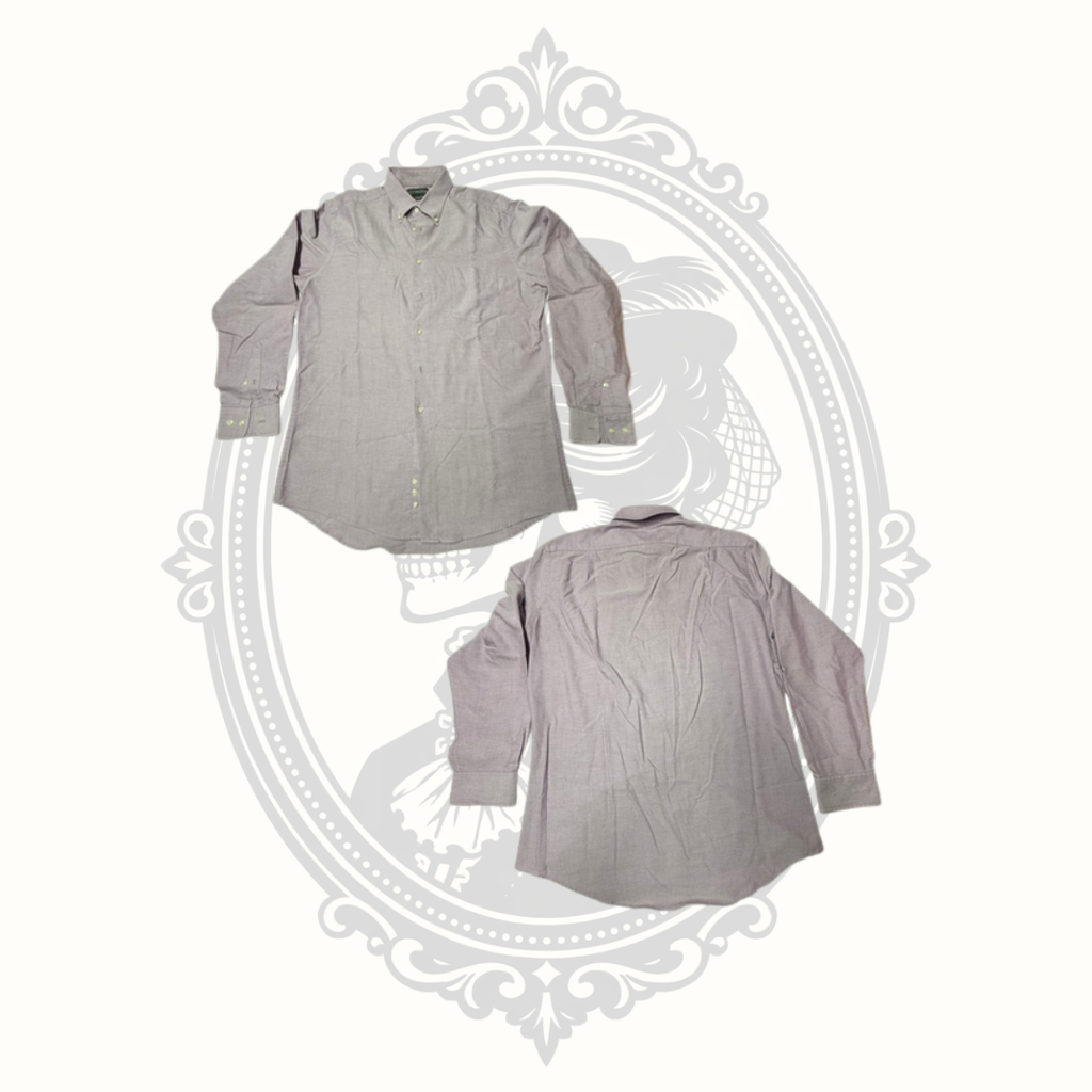 Front and back views of Covington lavender check dress shirt