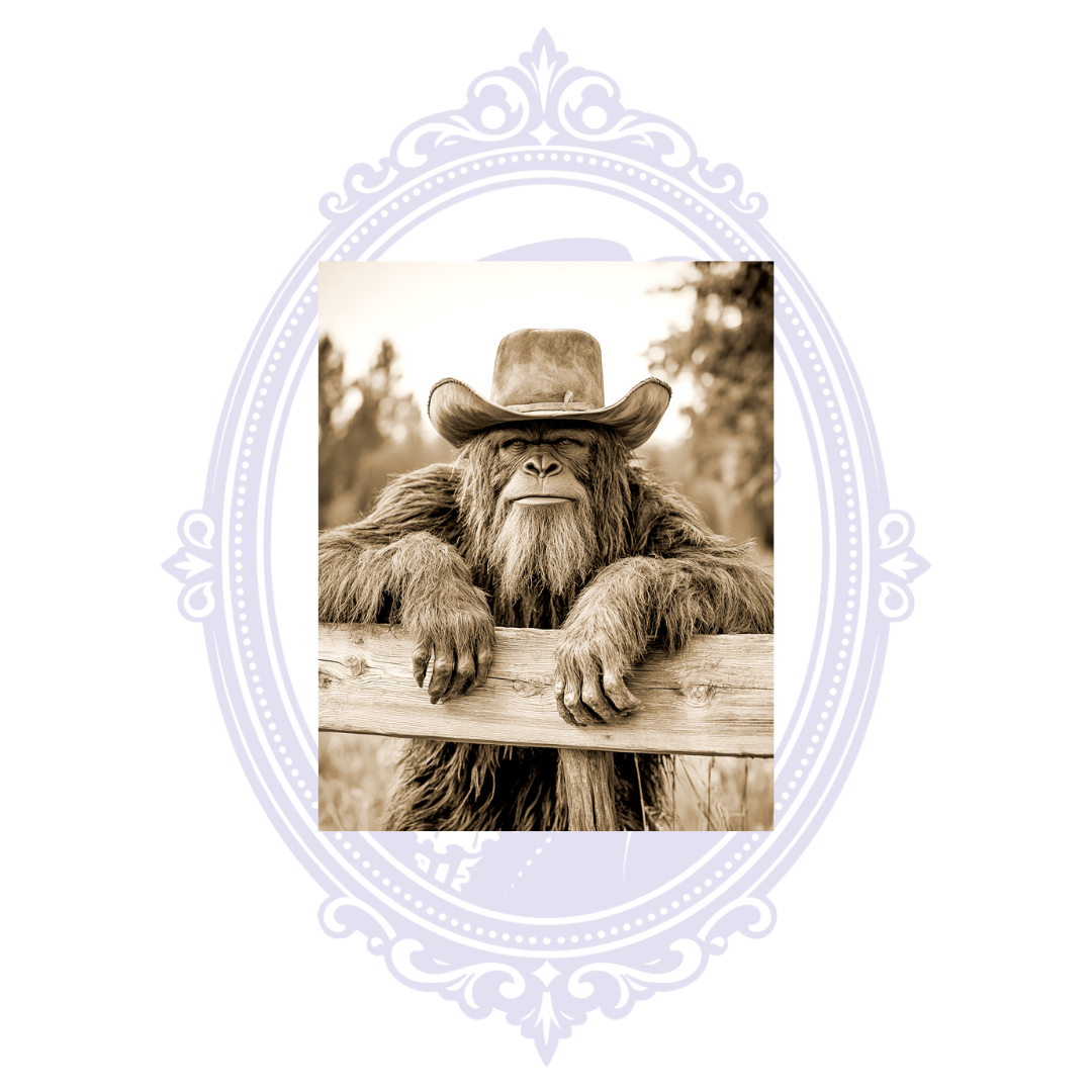 Cowboy Bigfoot Hanging Out Art Print | Mrs. Bones Curio Cupboard