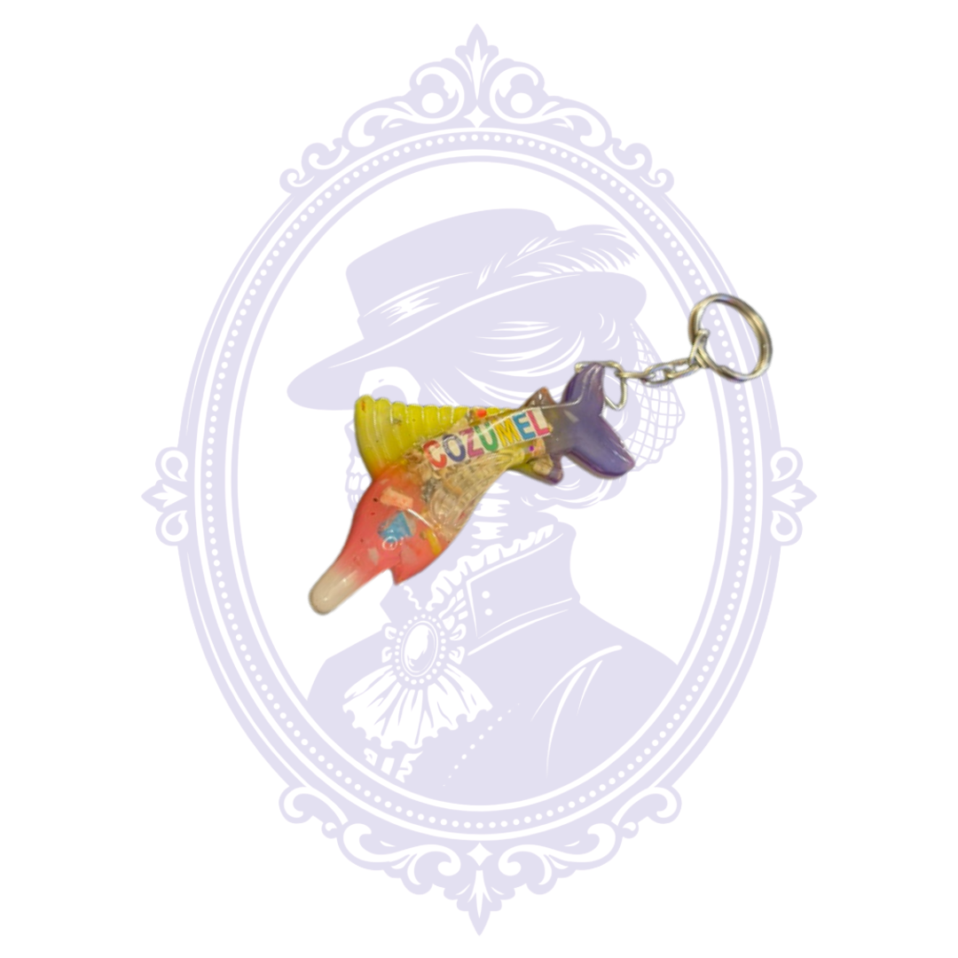 Colorful fish-shaped Cozumel Mexico souvenir keychain with multicolor COZUMEL lettering and tropical colors.