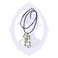 Black cord necklace with full dangling skeleton pendant, silver-tone clasp and adjustable extender chain, hand-assembled by Mrs. Bones.