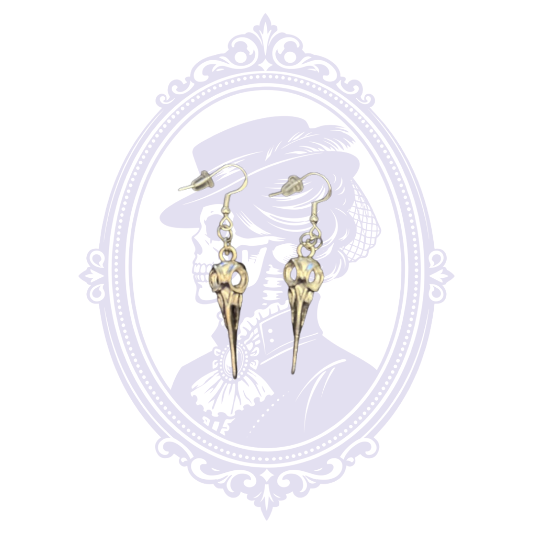 Cupboard Crafted antiqued silver-tone plague doctor dangle earrings with silver-plated fishhook ear wires.