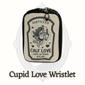 Cupid love wristlet canvas pouch with vintage style cupid graphic, zipper closure and strap for small essentials