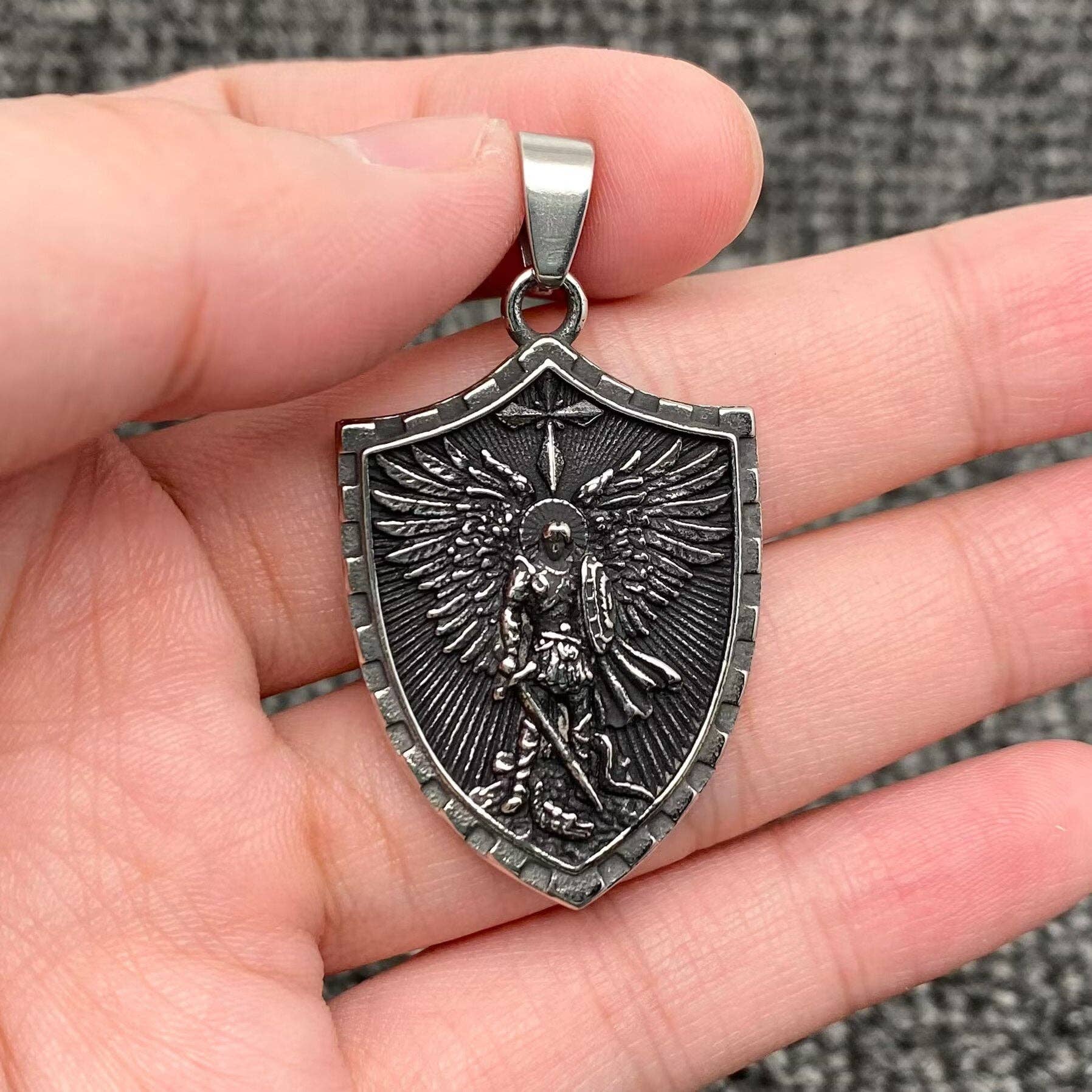 Saint Michael Archangel Shield Stainless Steel Pendant - MJ/MNP