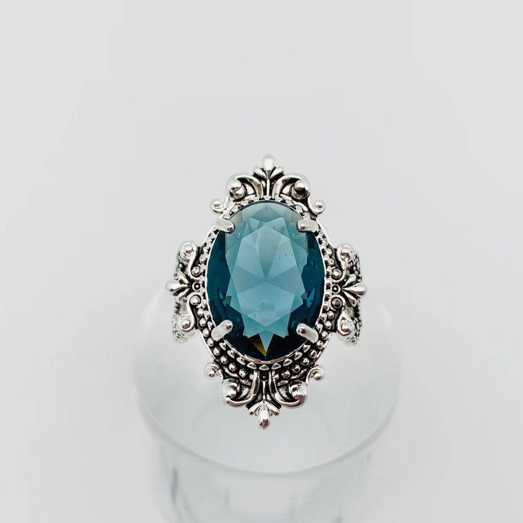 Sea Blue Goose Egg Shaped Glass Ring
