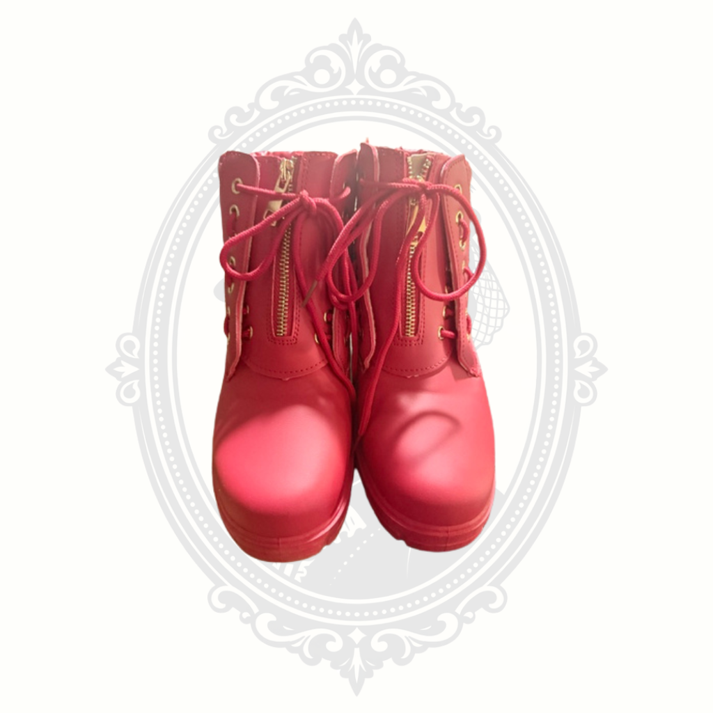 DADAWEN Red Waterproof Vegan Leather Combat Boots Front Zip Lace Up Women's