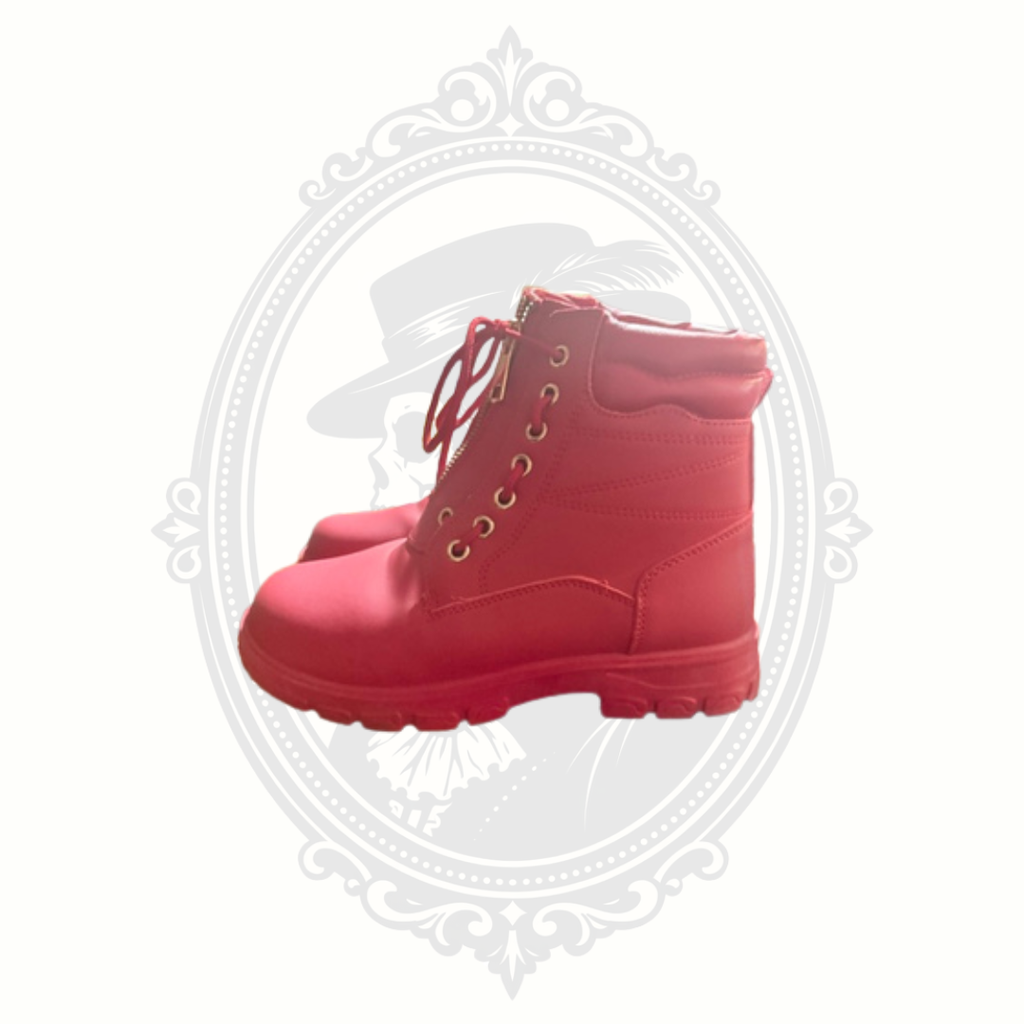 DADAWEN Red Waterproof Vegan Leather Combat Boots Front Zip Lace Up Women's