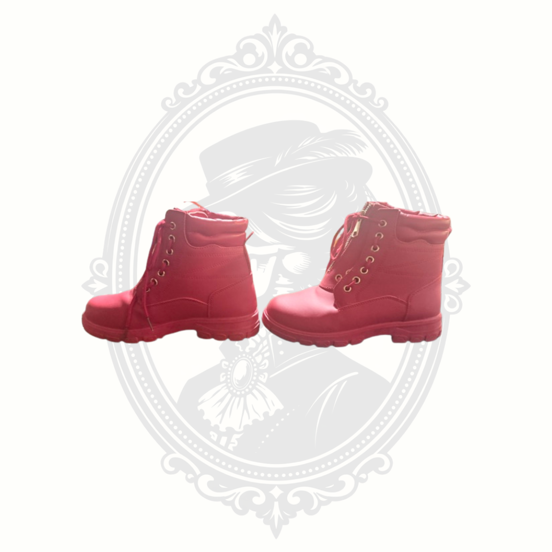 DADAWEN Red Waterproof Vegan Leather Combat Boots Front Zip Lace Up Women's