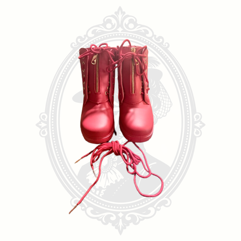DADAWEN Red Waterproof Vegan Leather Combat Boots Front Zip Lace Up Women's