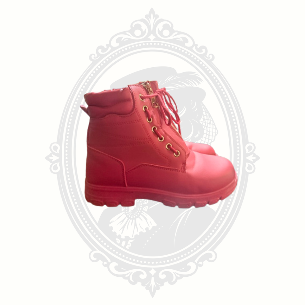 DADAWEN Red Waterproof Vegan Leather Combat Boots Front Zip Lace Up Women's