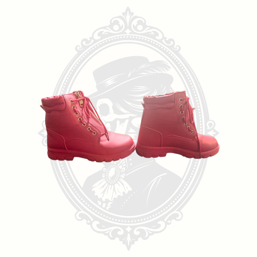 DADAWEN Red Waterproof Vegan Leather Combat Boots Front Zip Lace Up Women's