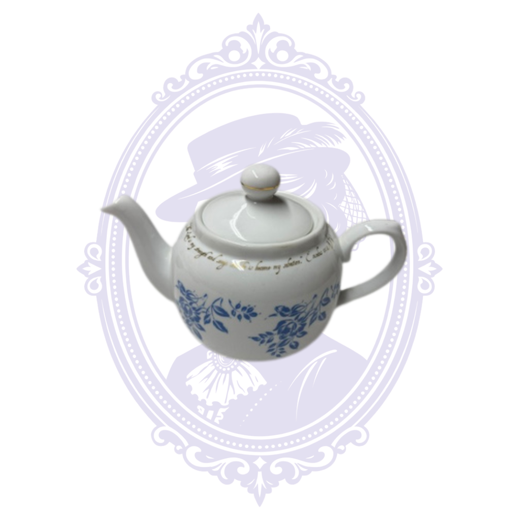 DaySpring Cards Exodus 15:2 Scripture Teapot – Blue Floral & Gold Porcelain