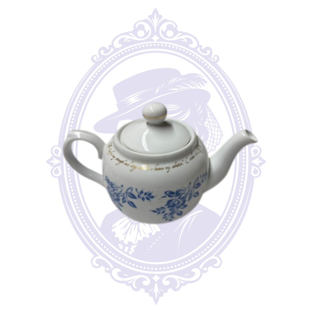 DaySpring Cards Exodus 15:2 Scripture Teapot – Blue Floral & Gold Porcelain