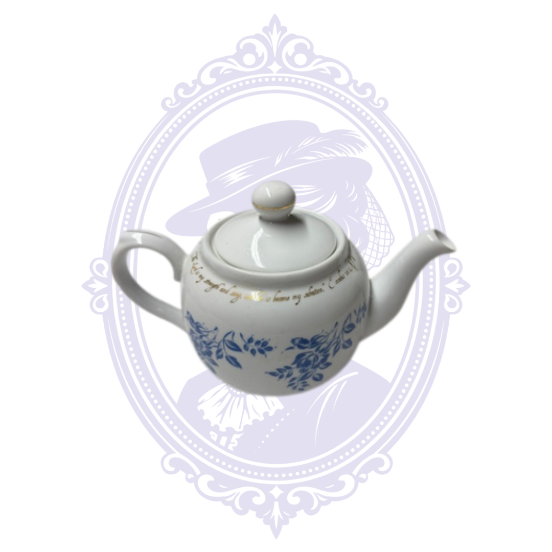 DaySpring Cards Exodus 15:2 Scripture Teapot – Blue Floral & Gold Porcelain
