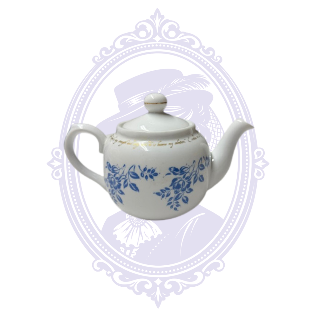 DaySpring Cards Exodus 15:2 Scripture Teapot – Blue Floral & Gold Porcelain