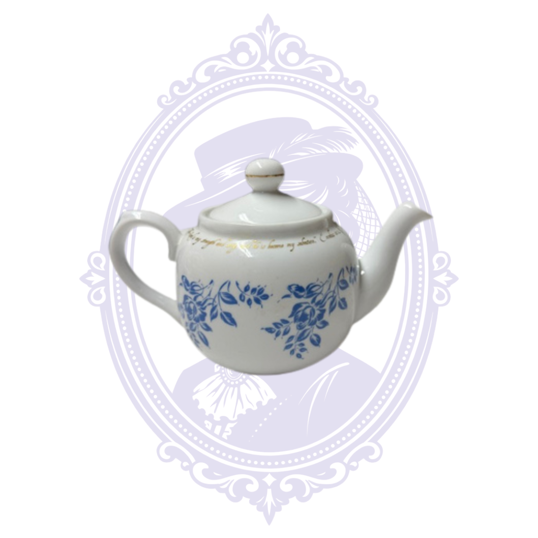 DaySpring Cards Exodus 15:2 Scripture Teapot – Blue Floral & Gold Porcelain