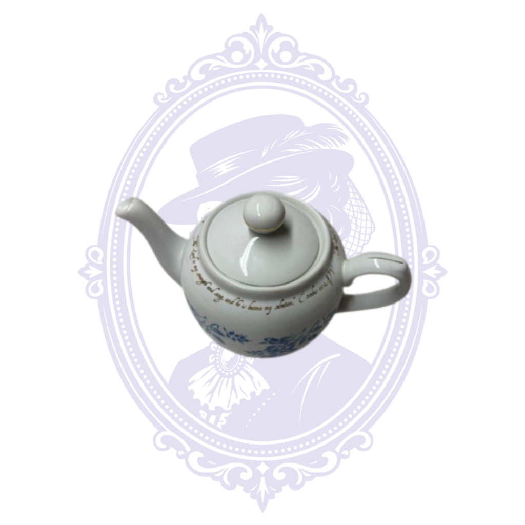 DaySpring Cards Exodus 15:2 Scripture Teapot – Blue Floral & Gold Porcelain