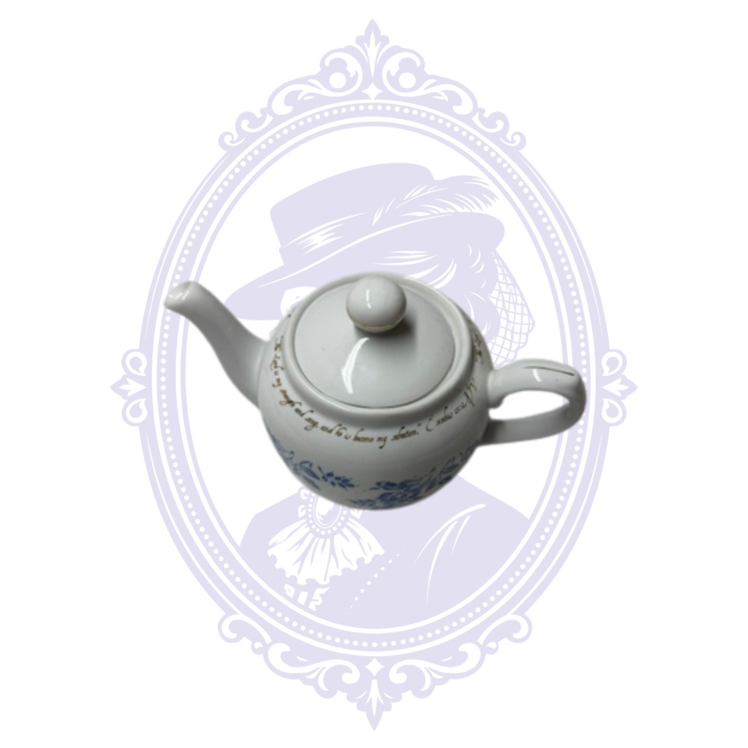 DaySpring Cards Exodus 15:2 Scripture Teapot – Blue Floral & Gold Porcelain
