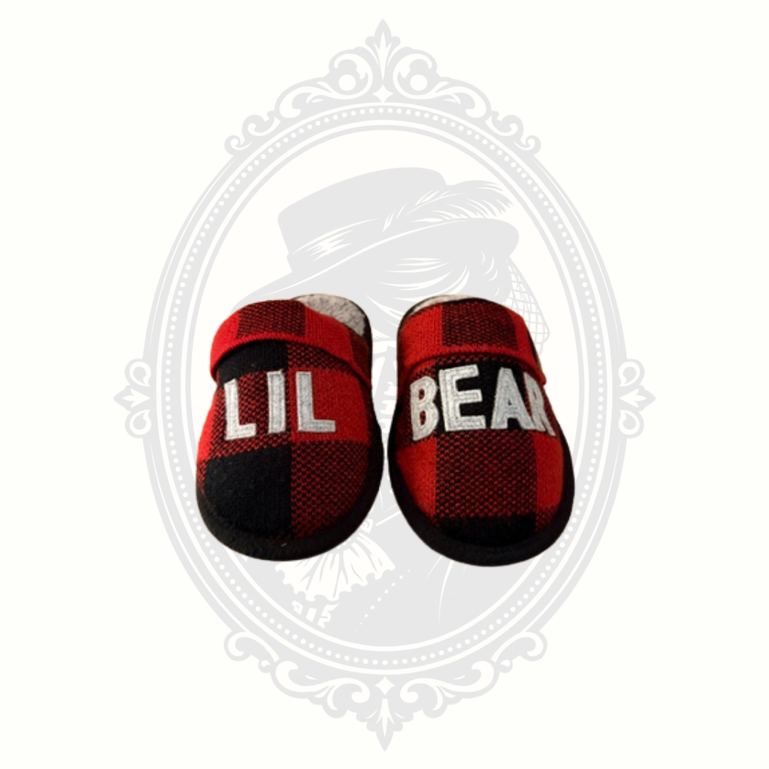 Dearfoams Lil Bear Buffalo Plaid Plush House Slippers Kids US 11-12 Red Black