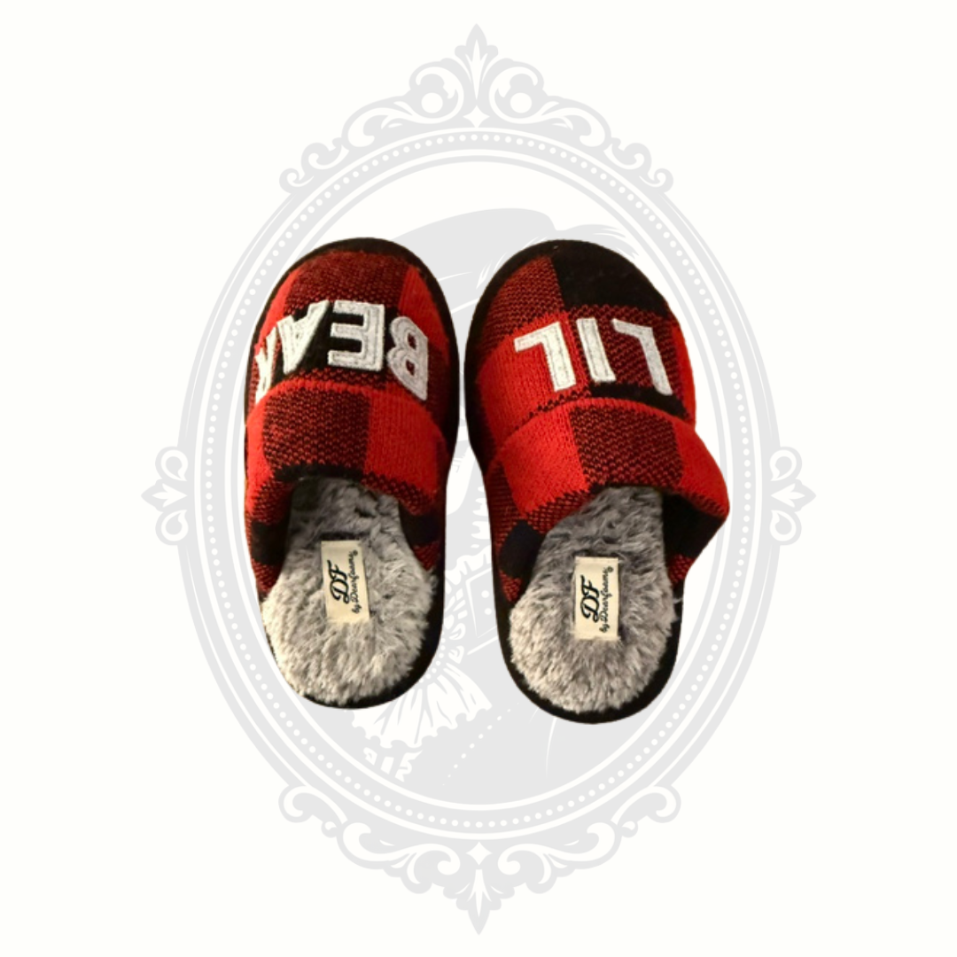 Dearfoams Lil Bear Buffalo Plaid Plush House Slippers Kids US 11-12 Red Black