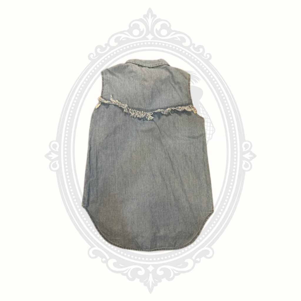 Derek Heart Sleeveless Chambray Fringe Top Small