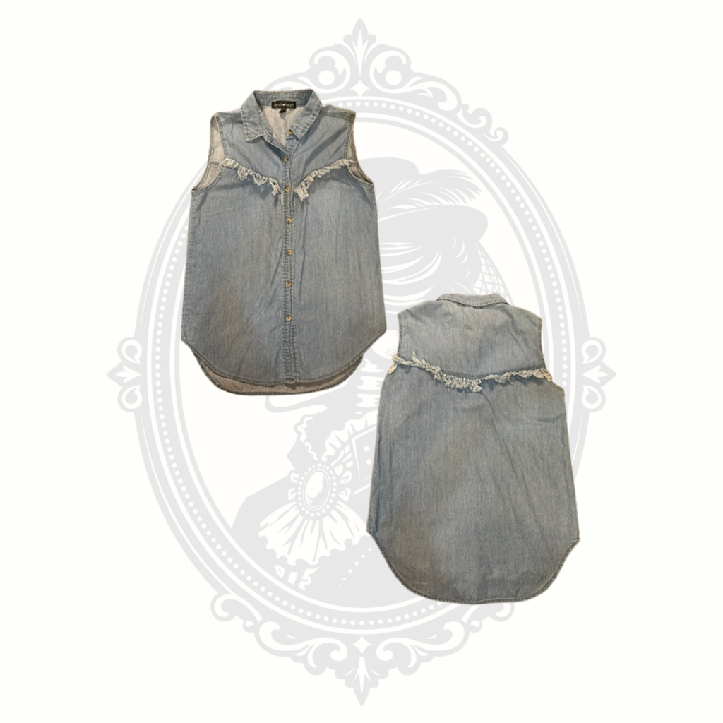 Derek Heart Sleeveless Chambray Fringe Top Small