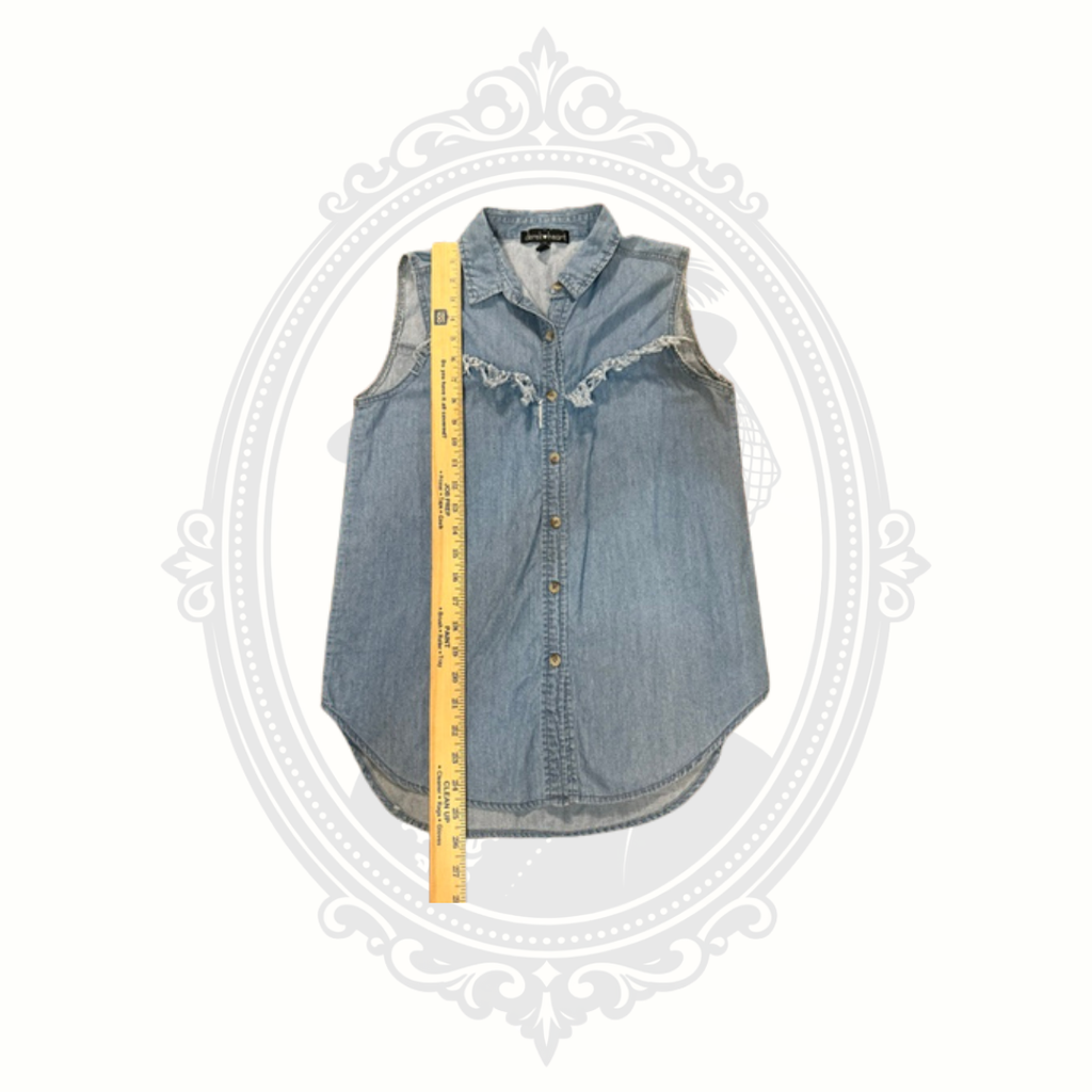 Derek Heart Sleeveless Chambray Fringe Top Small