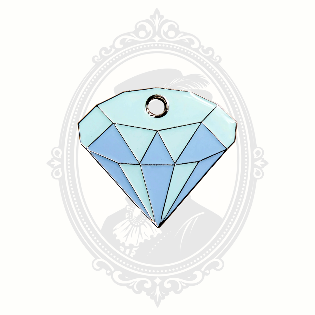 Blue geometric diamond-shaped novelty pet tag with faceted design.
