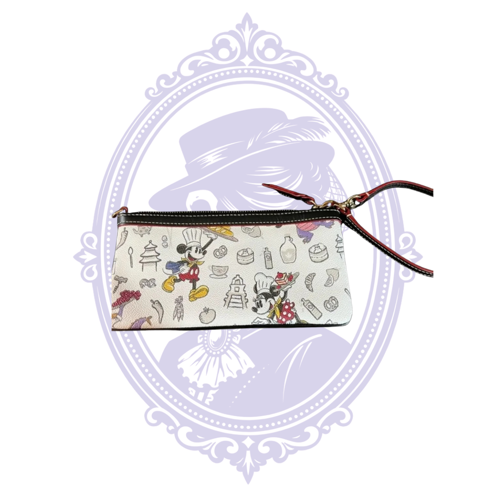 Front view with stitched leather trim and wrist strap