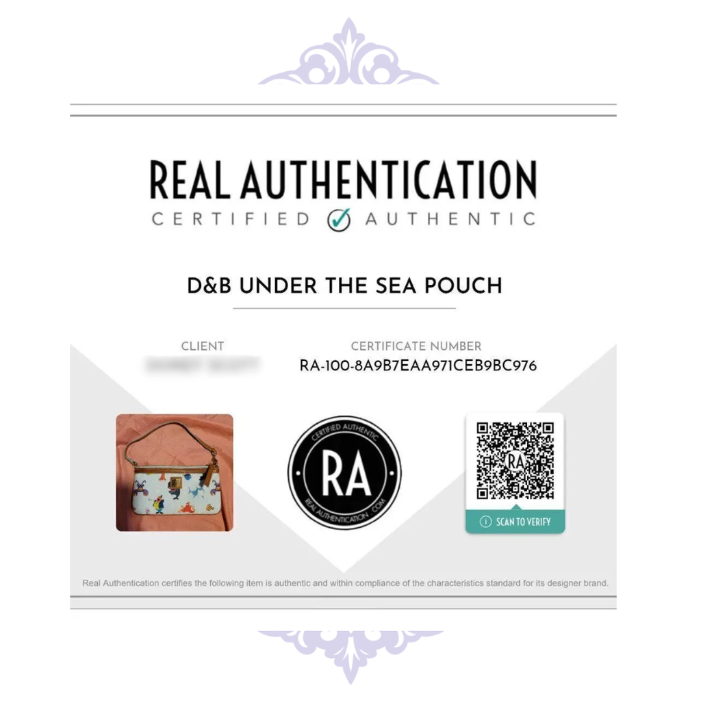 Real Authentication certificate for Disney Dooney and Bourke Out to Sea wristlet