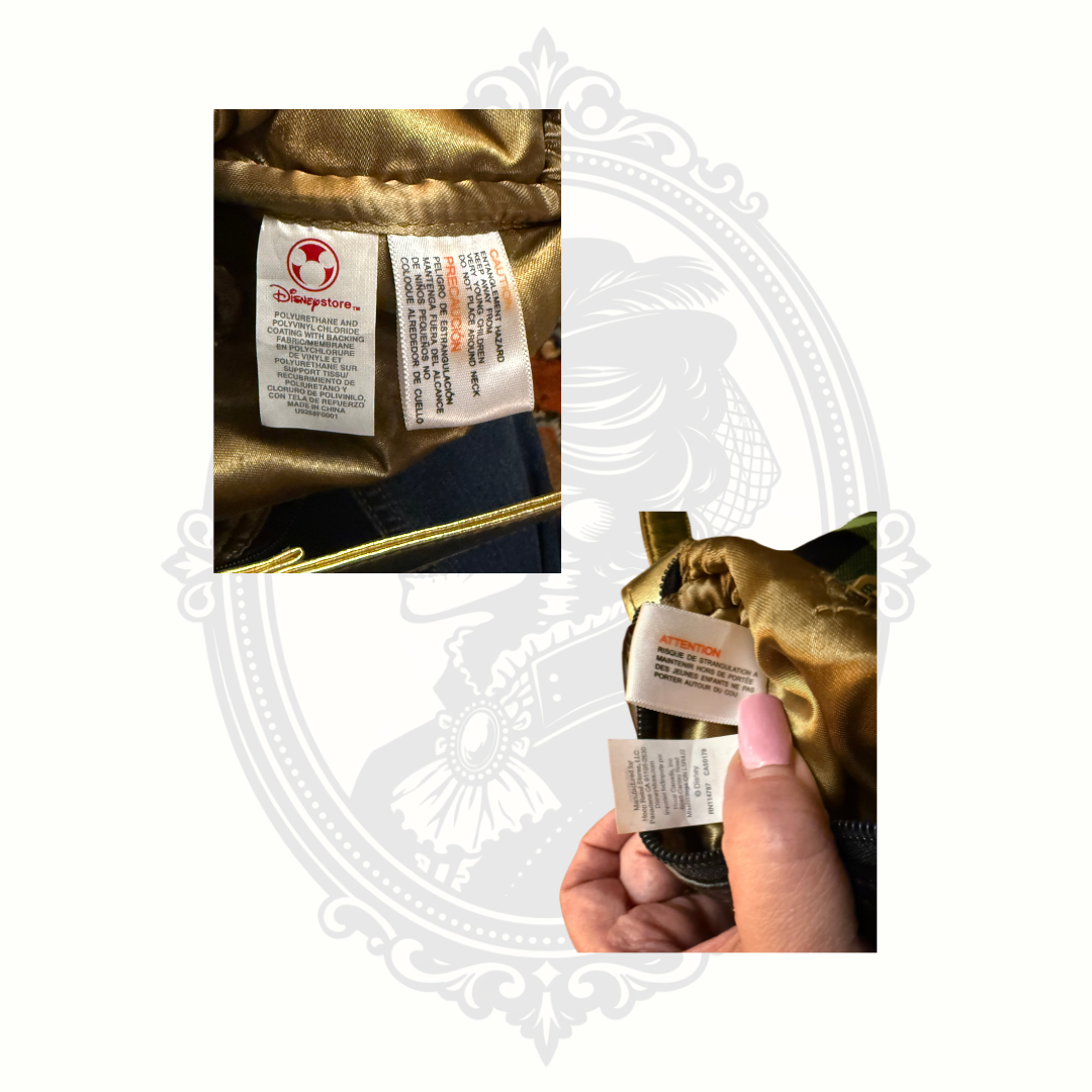 Disney Store interior label showing material composition and manufacturing details