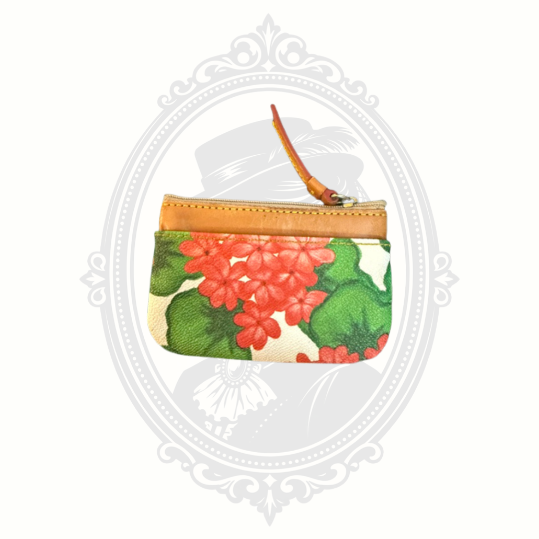 Dooney & Bourke Floral Small Pouch or Coin Purse – Botanical Print – Leather Trim