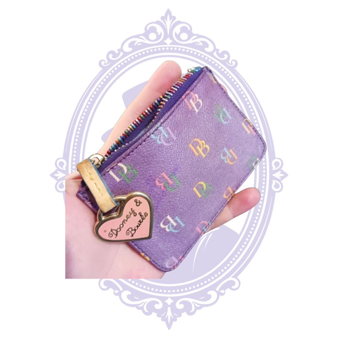 Dooney & Bourke Purple Multicolor Monogram Keychain Coin Wallet