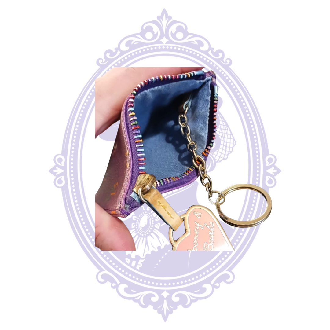 Dooney & Bourke Purple Multicolor Monogram Keychain Coin Wallet