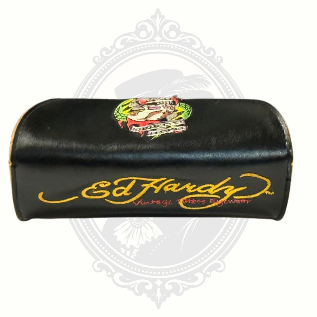 Ed Hardy sunglasses case logo back vintage script branding