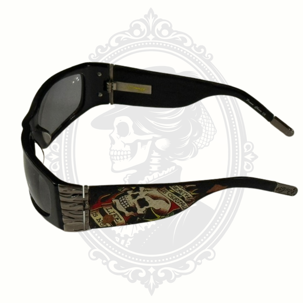 Ed Hardy sunglasses angled open view showing frame shape and arms