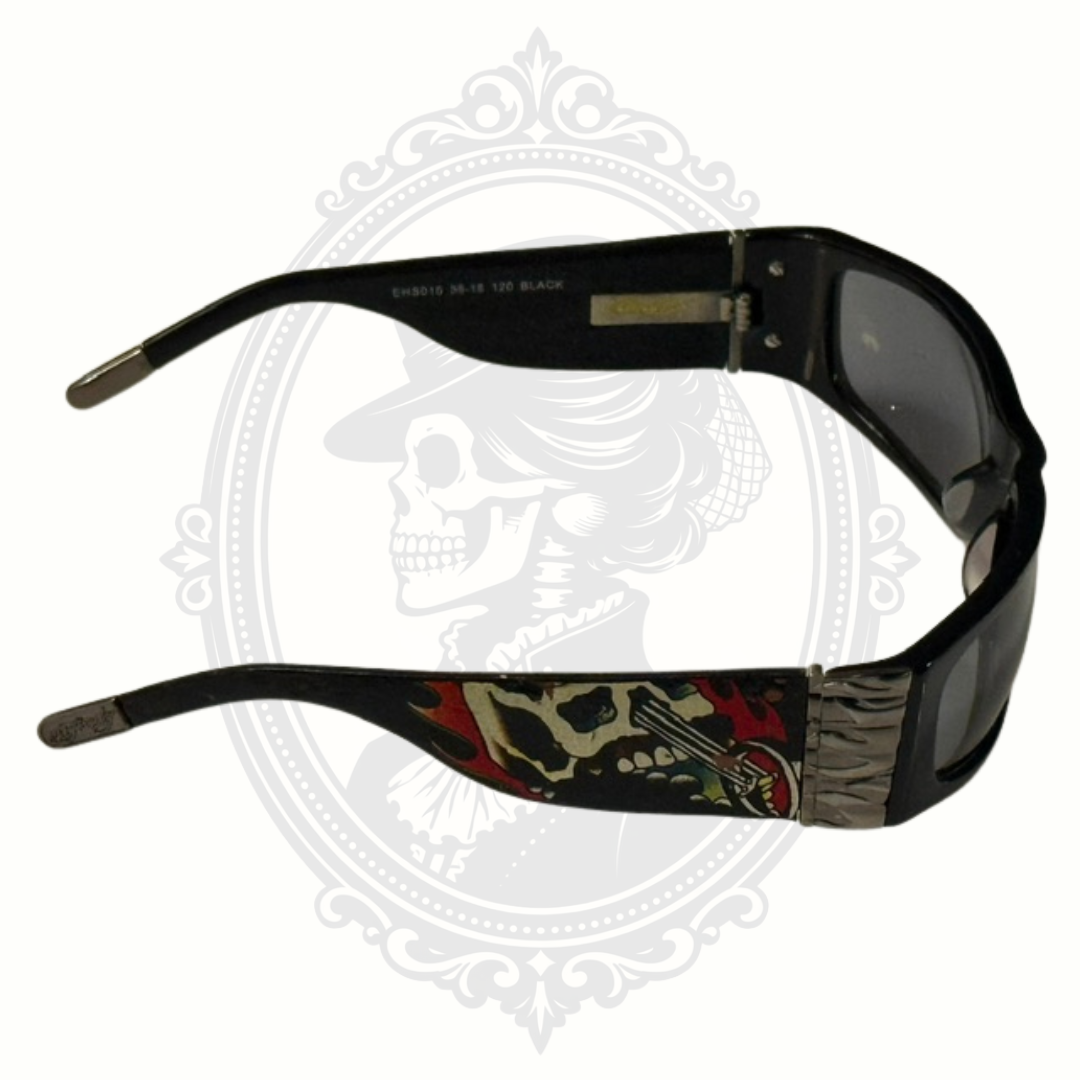 Ed Hardy skull sunglasses full side profile with wide arms
