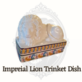 Front view of vintage Elizabeth Arden imperial lion trinket dish hand painted ceramic