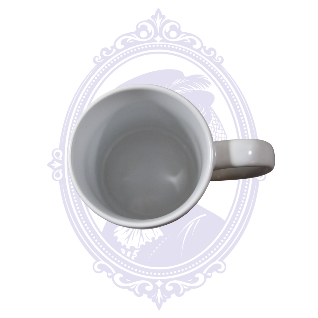 Interior view of white 15 oz Elvis Presley ceramic coffee mug