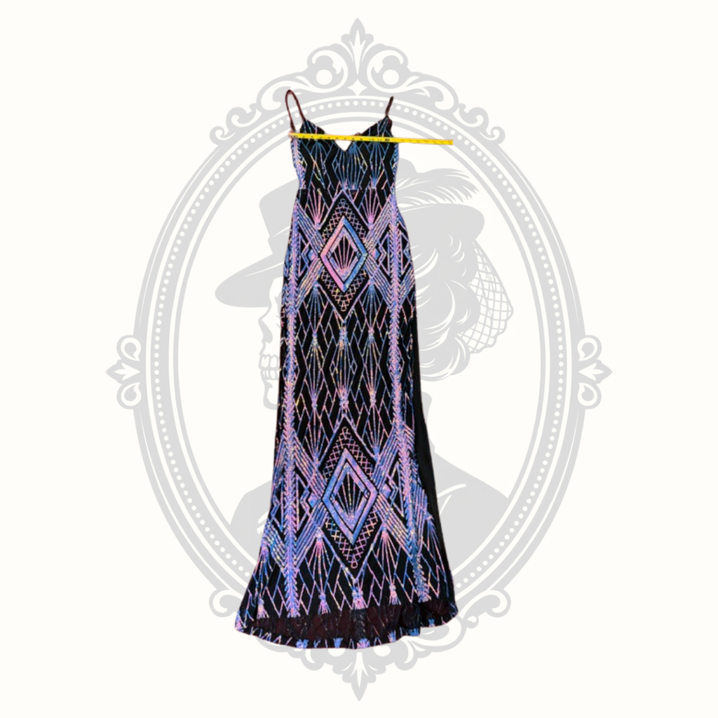 Emerald Sundae Black Art Deco Geometric Maxi Dress – Size Small