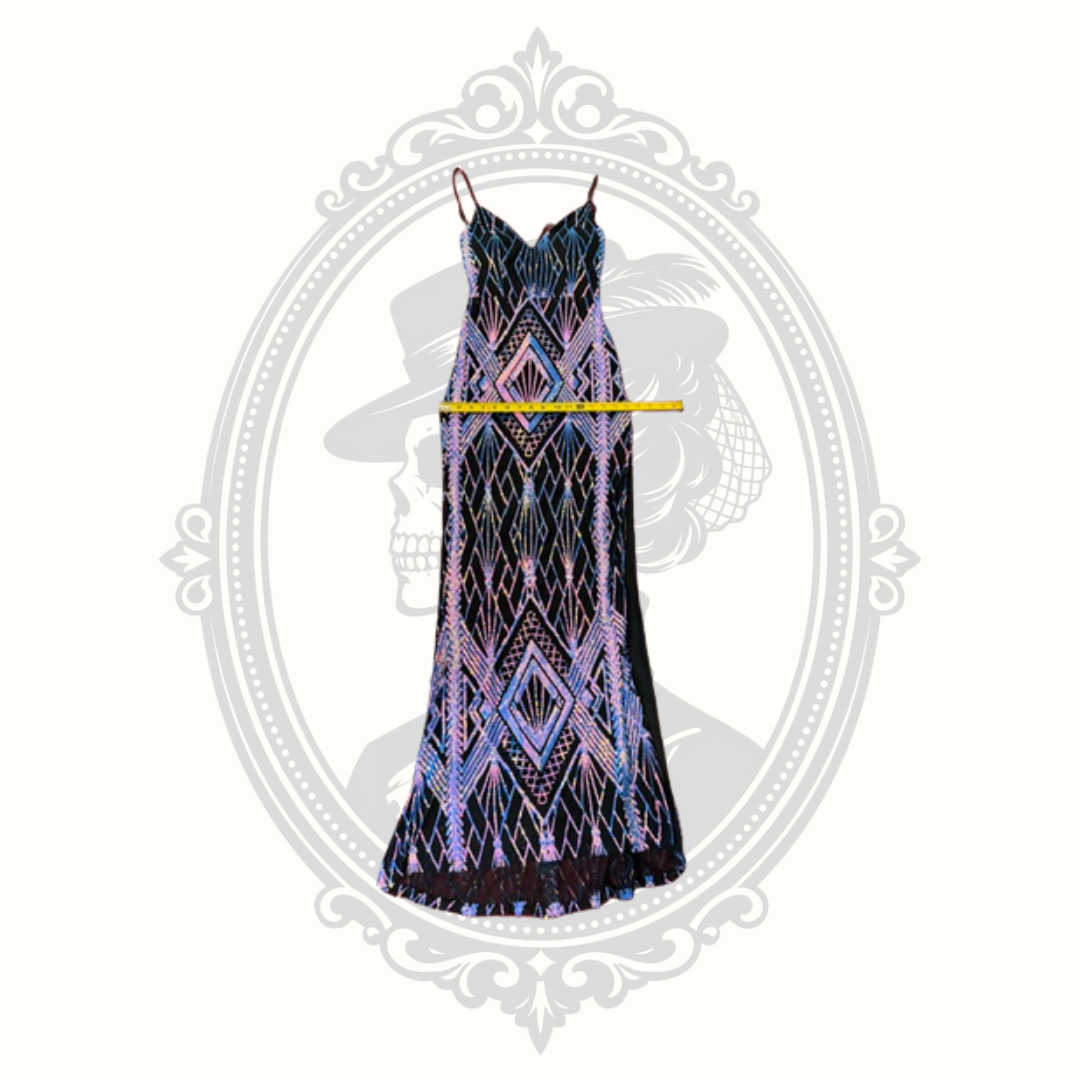 Emerald Sundae Black Art Deco Geometric Maxi Dress – Size Small