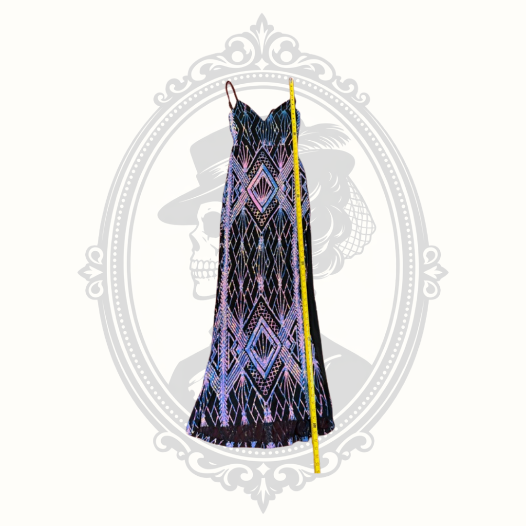 Emerald Sundae Black Art Deco Geometric Maxi Dress – Size Small
