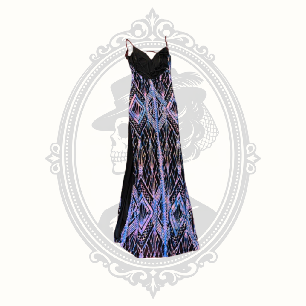 Emerald Sundae Black Art Deco Geometric Maxi Dress – Size Small