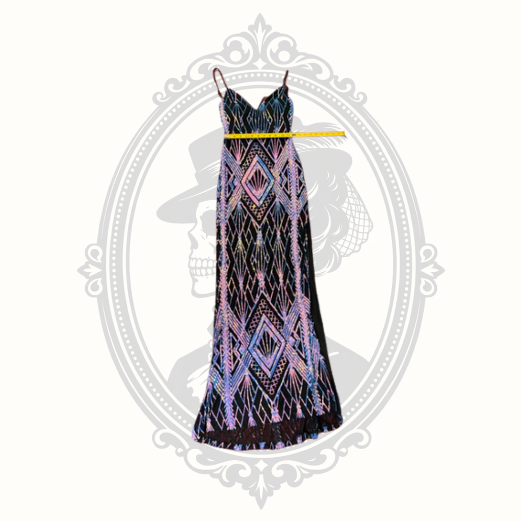 Emerald Sundae Black Art Deco Geometric Maxi Dress – Size Small
