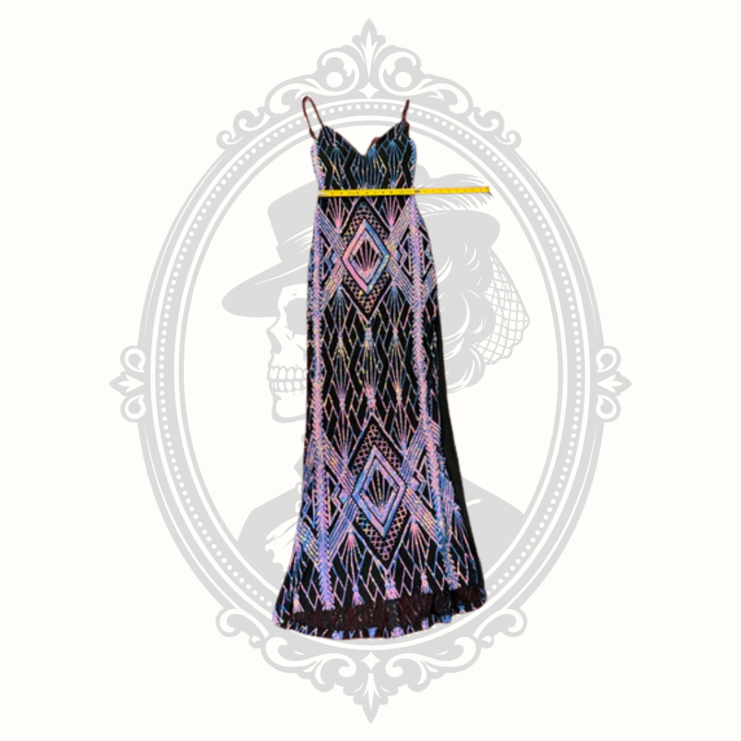 Emerald Sundae Black Art Deco Geometric Maxi Dress – Size Small